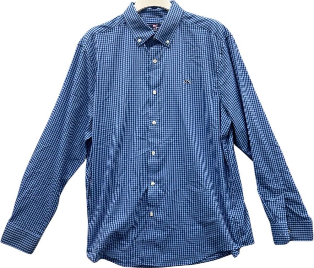 Vineyard Vines Whale Shirt Mens Size XL Long Sleeve Gingham Check Spring Preppy